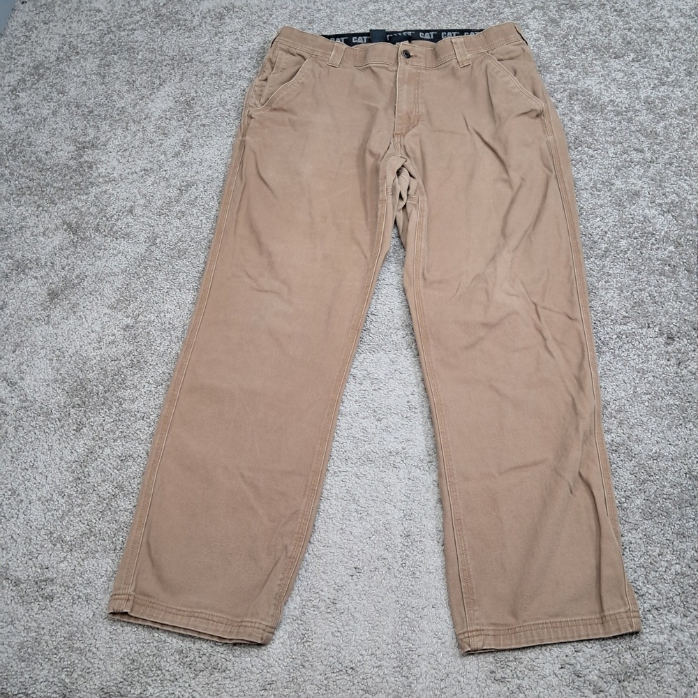 Caterpillar CAT Mens 38x32 Khaki Canvas Stretch Work Pants Straight Leg